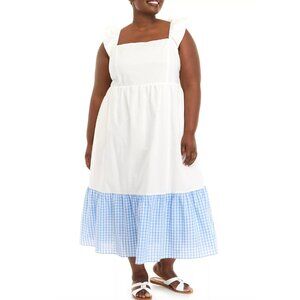 English Factory NWT Sleeveless Gingham Ruffle Cotton Midi Dress Womens Size 1X